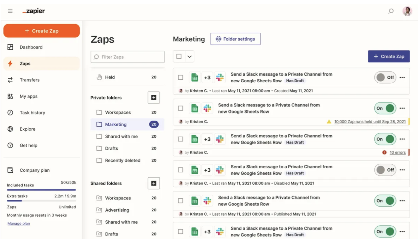 Print de tela do Zapier.